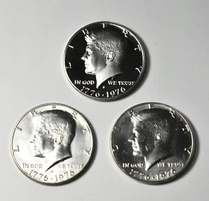 P D S 1976 prueba del bicentenario y 2 B.U. Juego de 3 monedas de medio dólar Kennedy - Imagen 1 de 5