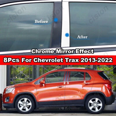 Borde de poste de pilar de ventana de acero inoxidable cromado 8 piezas para Chevrolet Trax 2013-2022 Foto 1 de 4
