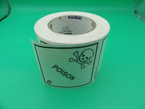 ULINE POISON 6 STICKER ROLL 4"x4" - Picture 1 of 4