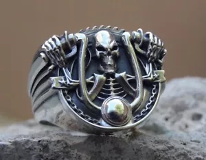 Skull Biker Motorcycle Ring Sterling Silver 925 Handmade Harley Silverzone77 - Picture 1 of 9