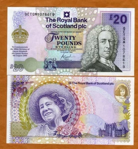 Scotland Royal Bank, 20 pounds, 2000, P-361, Queen Mother, UNC - Picture 1 of 1