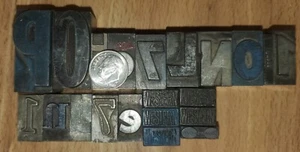 VNTG Letterpress Blocks Newspaper Metal Letters Numbers 1 1/2" 1 3/8" 1" 11/16" - Picture 1 of 4