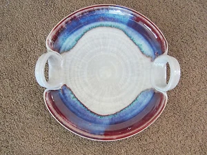 Signed Studio Art Glazed Pottery Stoneware Platter 2 Handles - Picture 1 of 2