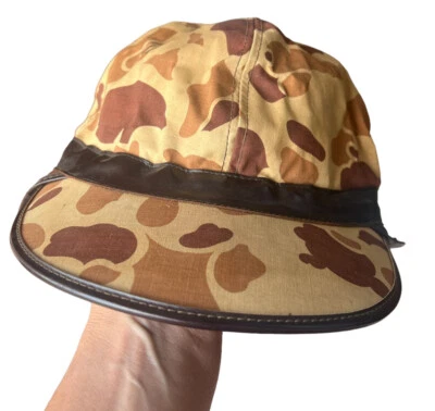 De colección Años 50 Raro L.L. Gorra Bean Camouflage Caza Solapa 7” Cursiva Logo Script Etiqueta Foto 1 de 4