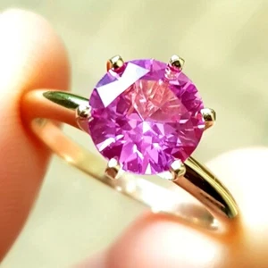 1.74Ct Round Cut Natural Pink Sapphire Solitaire Engagement Ring 9ct Yellow Gold - Picture 1 of 12