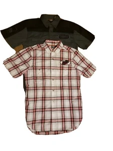 Lote de 2 camisas Harley Davidson para hombre pequeñas grises negras a cuadros mangas cortas con botones - Imagen 1 de 7