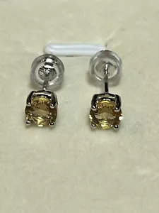 Simple 925 Sterling Silver Honey Citrine Earrings - Picture 1 of 8