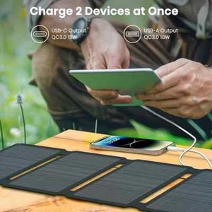 Mobile Phone Solar Panel Charger Portable 30W Pro 5V USB-A USB-C Output Foldable - Foto 1 di 13