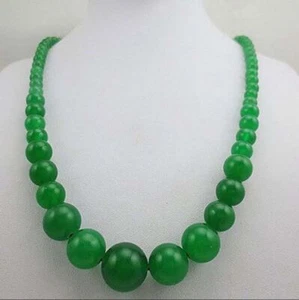Fashion 6-14mm Natural Green Jade Gemstone Round Beads Necklace 18 Inches - Picture 1 of 12