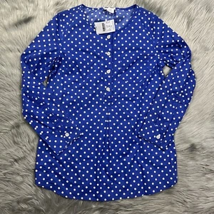 Crewcuts Girls Blue White Polka Dot Pullover 1/2 Button Top Size 12 - Picture 1 of 4