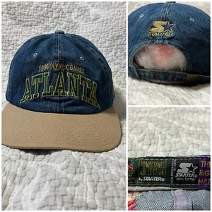Sombrero de mezclilla vintage 1996 Atlanta Georgia Olympics X Starter Brand Snap Back - Imagen 1 de 15