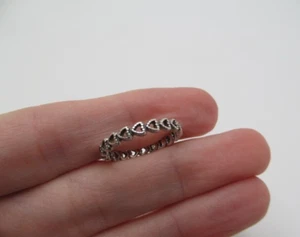 Pandora 925 Sterling Silver ALE Beaded Continuous Heart Band Ring Sz 7 - Picture 1 of 6