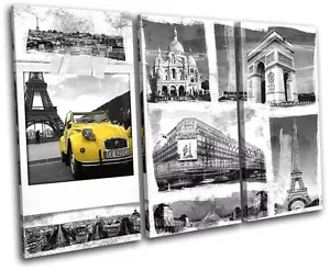 Quadro Stampa Parigi Grunge City TREBLE CANVAS WALL ART - Foto 1 di 1