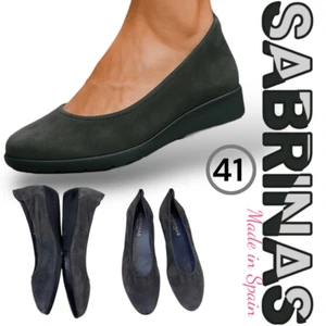 Sabrinas Women's 41 10-10.5 Suede Leather Slip-On Wedge Heel Ballerina Flats - Picture 1 of 7