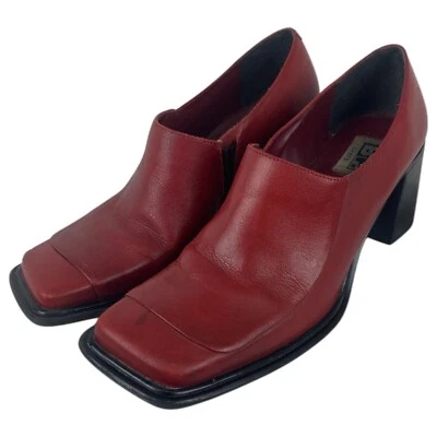 Y2K 90s BP Block Chunky Heel Pumps Women 7.5 Red Leather Square Toe Steampunk - Image 1 of 4