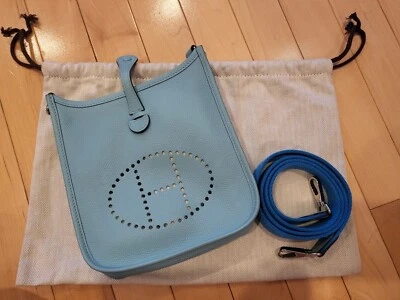 2022 Hermes Mini Evelyne Light Blue Clemence Silver - Image 1 of 4