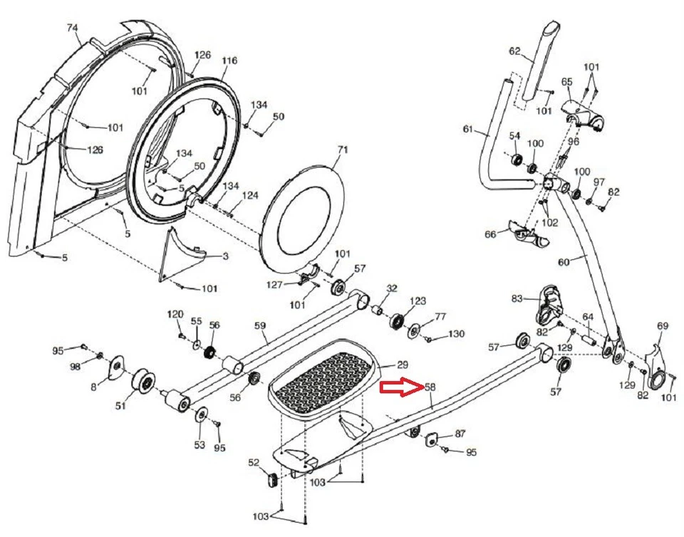 Brazo de pedal derecho elíptico NordicTrack ProForm 394128 Foto 1 de 1
