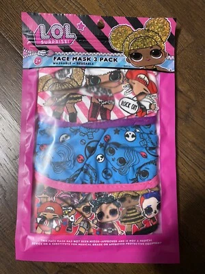 OFFICIAL LICENSED KIDS LOL SURPRISE FACE MASK 3 PACK VERY HARD TO FIND FAST SHIP - Image 1 of 3