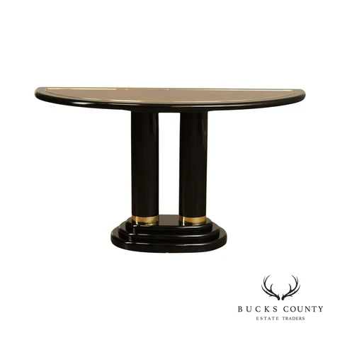 Henredon Scene Three Burl Wood & Black Lacquer Demilune Console Table Cover