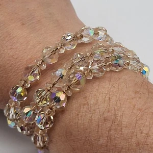 VTG Multi Wrap Aurora Borealis Faceted Bead Wire Bracelet - Picture 1 of 8
