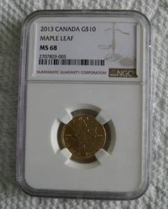 2013 Canada G$10 1/4 oz Gold Maple Leaf Coin - NGC MS 68 - Picture 1 of 3