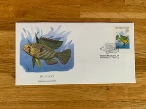 HUNGARY MAGYAR 1987 FDC FLEETWOOD AUDUBON FISH RAM CICHLID - Picture 1 of 2