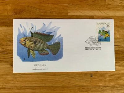 HUNGARY MAGYAR 1987 FDC FLEETWOOD AUDUBON FISH RAM CICHLID - Image 1 of 2