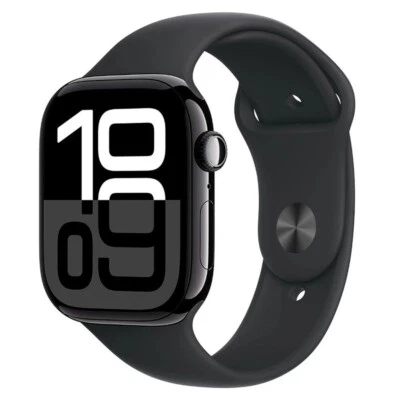 Apple Watch Series 10 - GPS - 46mm - Jet Black Alum, Black Sport Band -Excellent - Image 1 of 4