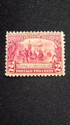 U.S. Stamps Scott #329, M/F/H/OG, Carmine, 2 Cent, Jamestown Expo, perf 12, 1907 - Image 1 of 2