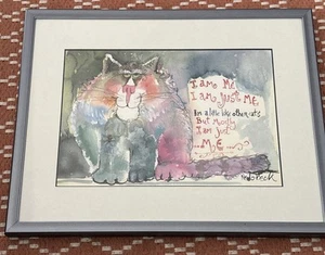 Colorful Whimsical Fat Cat Framed Art By Don Nedobeck I’m Just Me 14.5”x11.5” - Picture 1 of 9