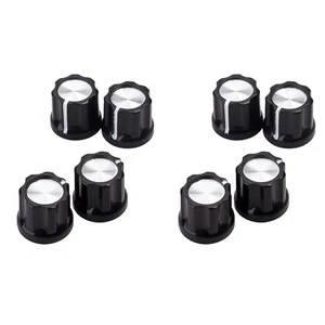 8 piezas Botones de perilla de amplificador de bajo de guitarra negro plateado tipo D perillas de olla de eje (negro) - Imagen 1 de 12