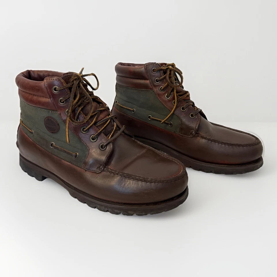 Timberland 女式复古 Moc Toe Brn 皮革 Vibram 防水踝靴 10.5M 码 — 第 1/4 张图片