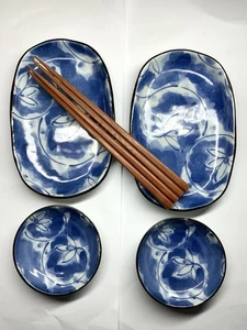 Japanese ceramic sushi serving dishes & chop sticks - Picture 1 of 2