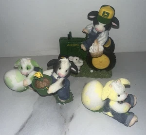 Set Of 4 Vintage Mary Moo Moo John Deer Figurines - Small Chip Shown In Last Pic - Picture 1 of 15