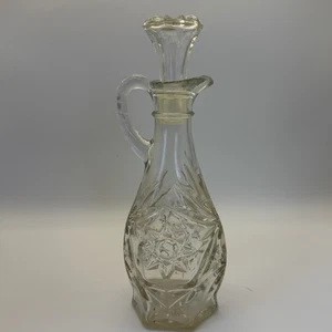 Vintage Pressglas Essig Öl 7 3/4" Cruet Dekanter Flasche & Stopfen EUC - Bild 1 von 13