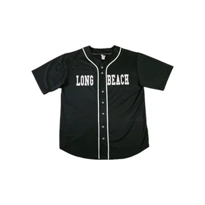 Long Beach Baseball Jersey Mens Large Black Button Up California Sportswear - Picture 1 of 9