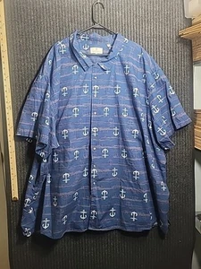Mens 6XL Short Sleeve Shirt By Oak Hill - Dark Blue Tan White Anchors - Cotton - Picture 1 of 5