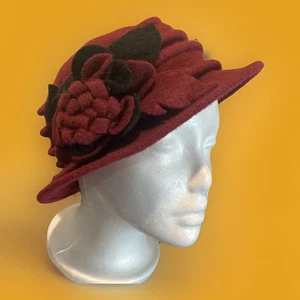 Warm Winter Cute Flowers Floral Cloche Women's Beanie Brim Hat Maroon - Picture 1 of 5