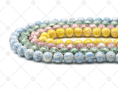 Old Chinese Sign on Porcelain 12mm Round Beads, longevity beads, Sku#U1178 - Image 1 of 3