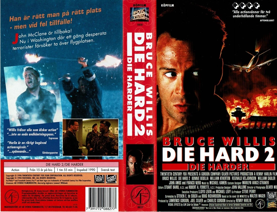 DIE HARD 2 aka DIE HARDER (1) / SWEDISH VIDEO SLEEVE / SF VIDEO LABEL - Image 1 of 1