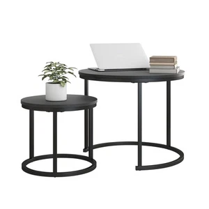 Small Coffee Table Set of 2, Round End Tables for Living Room, Modern Black N... - Picture 1 of 7