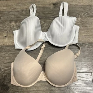 Victoria's Secret Pink & Playtex 36DD BHs - 2 Stück - Nude & Weiß Streifen Push Up - Bild 1 von 10