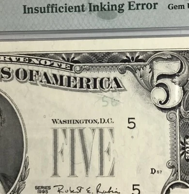 FR#1984-E$5.00 F.R.N.Error PMG 66 EPQ,Insufficient Inkling Ser#56 - Image 1 of 4