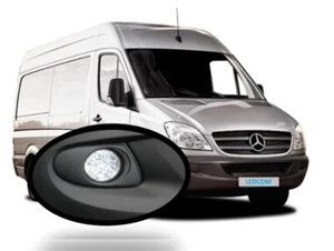 Round Day Running Lights DRL LED Mercedes Sprinter 2006 to 2013 Black textured - Picture 1 of 5