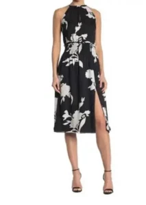 $428 Joie Small Jerelle Floral Halter Neck Silk Midi Dress Black White High Neck - Picture 1 of 22
