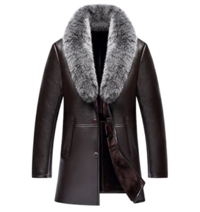 Men's Fur Leather Coat Fox Fur Thickened Mid-Length Sheepskin Pocket Jacket Warm - Picture 1 of 10