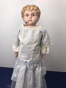 15” Antique German Metal Tin Head Doll Painted Face & Eyes Leather Body #SA - Picture 1 of 22