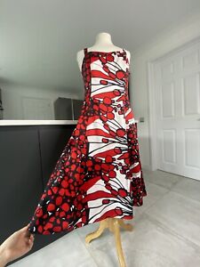 Debut Debenhams Size 10 Red White Black Bold Pattern Satin Dress Wedding Guest