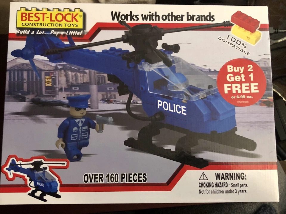 2011 Best-Lock Construction Toys Police Helicopter Pilot 160 Pieces