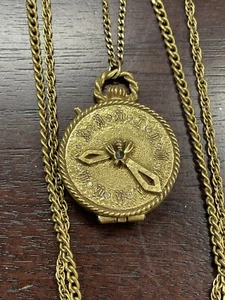 Collar Vintage 3 Hilos Tono Dorado Imitación Reloj Medallón Colgante Perfume Sólido - Imagen 1 de 11